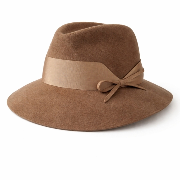 Made in Canada Kates Boutique Accessories - 7. Vintage Brown Felt Fedora Hat Wide Brim Felt Retro Classic Ribbon Band